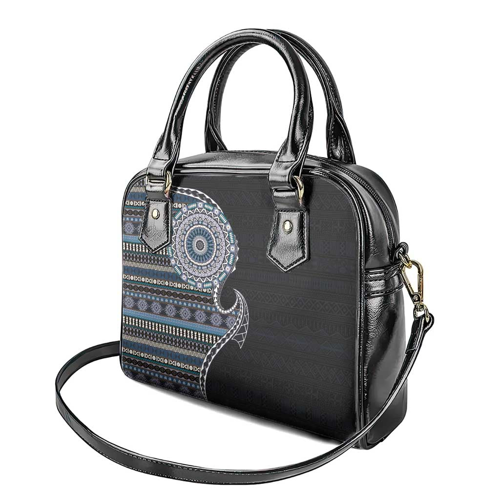 Fijian Masi Tribal Tattoos Art Pattern Shoulder Handbag Navy Color Half Style LT03 - Polynesian Pride