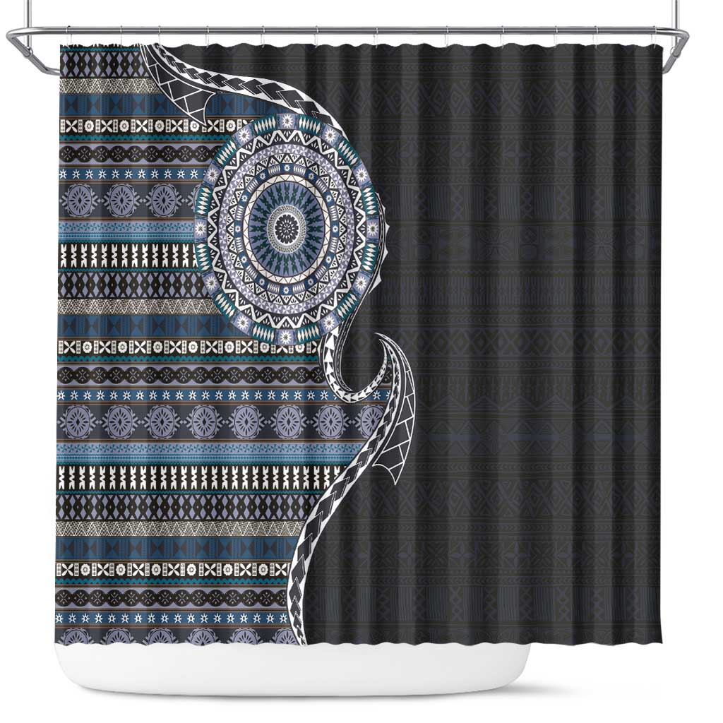 Fijian Masi Tribal Tattoos Art Pattern Shower Curtain Navy Color Half Style LT03 Navy - Polynesian Pride