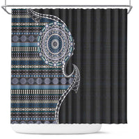 Fijian Masi Tribal Tattoos Art Pattern Shower Curtain Navy Color Half Style LT03 Navy - Polynesian Pride