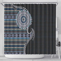 Fijian Masi Tribal Tattoos Art Pattern Shower Curtain Navy Color Half Style LT03 - Polynesian Pride