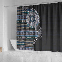 Fijian Masi Tribal Tattoos Art Pattern Shower Curtain Navy Color Half Style LT03 - Polynesian Pride