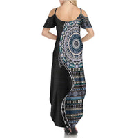 Fijian Masi Tribal Tattoos Art Pattern Summer Maxi Dress Navy Color Half Style LT03 - Polynesian Pride