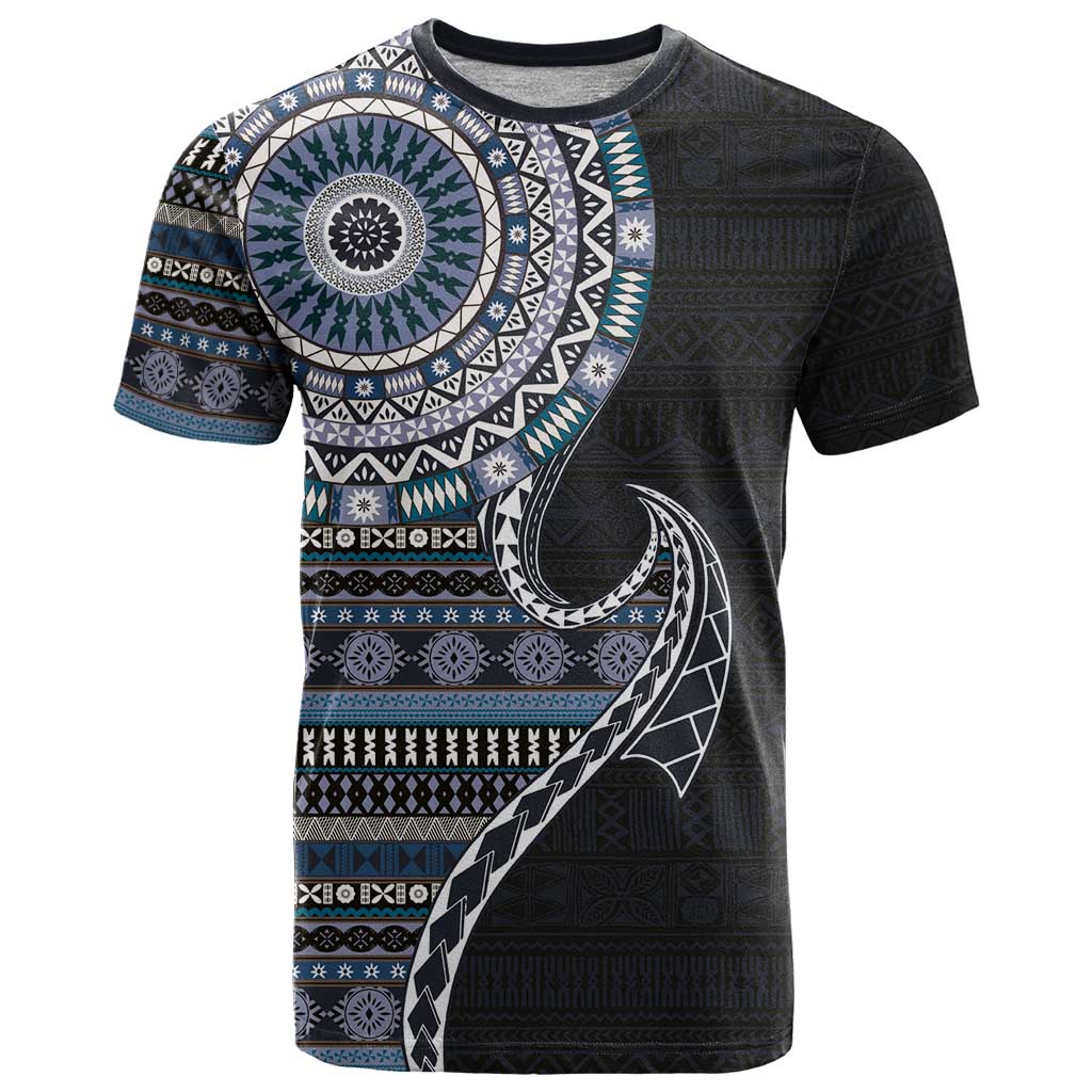 Fijian Masi Tribal Tattoos Art Pattern T Shirt Navy Color Half Style LT03 Navy - Polynesian Pride