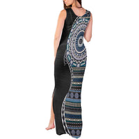 Fijian Masi Tribal Tattoos Art Pattern Tank Maxi Dress Navy Color Half Style LT03 - Polynesian Pride