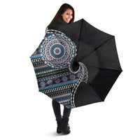 Fijian Masi Tribal Tattoos Art Pattern Umbrella Navy Color Half Style LT03 - Polynesian Pride