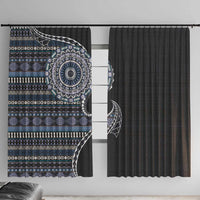 Fijian Masi Tribal Tattoos Art Pattern Window Curtain Navy Color Half Style LT03 With Hooks Navy - Polynesian Pride