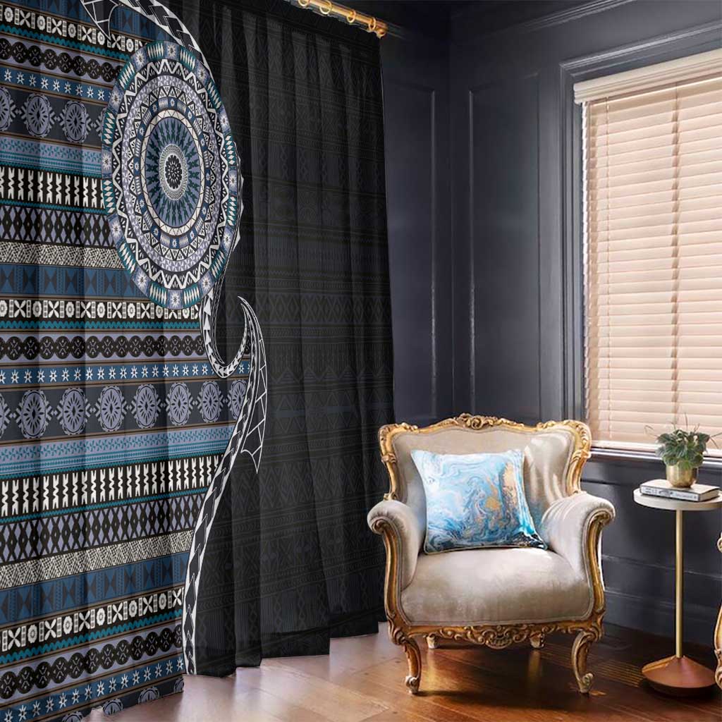 Fijian Masi Tribal Tattoos Art Pattern Window Curtain Navy Color Half Style LT03 - Polynesian Pride