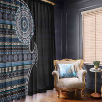 Fijian Masi Tribal Tattoos Art Pattern Window Curtain Navy Color Half Style LT03 - Polynesian Pride