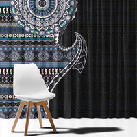 Fijian Masi Tribal Tattoos Art Pattern Window Curtain Navy Color Half Style LT03 - Polynesian Pride
