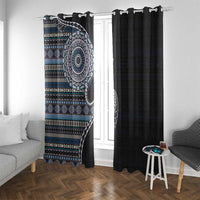Fijian Masi Tribal Tattoos Art Pattern Window Curtain Navy Color Half Style LT03 With Grommets Navy - Polynesian Pride