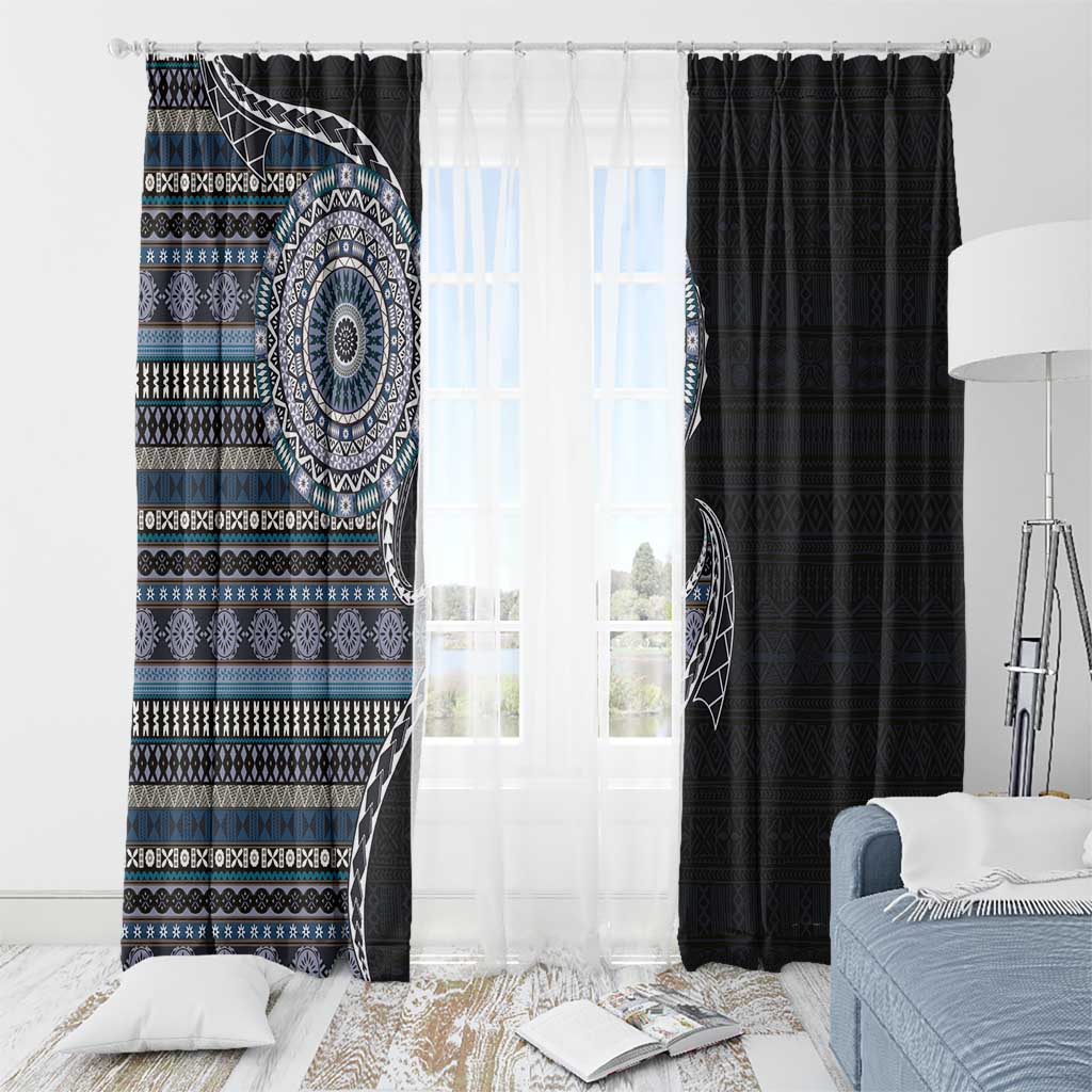Fijian Masi Tribal Tattoos Art Pattern Window Curtain Navy Color Half Style LT03 - Polynesian Pride