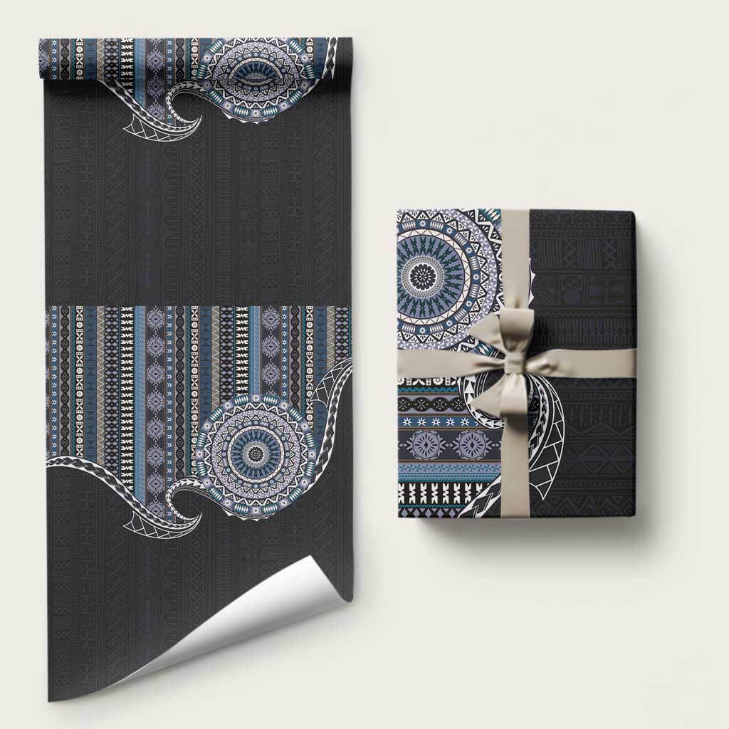 Fijian Masi Tribal Tattoos Art Pattern Wrapping Paper Navy Color Half Style LT03 58" × 23" Navy - Polynesian Pride