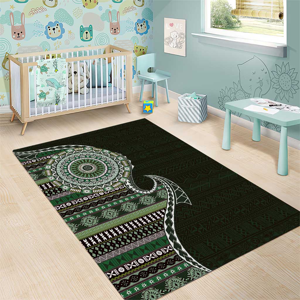 Fijian Masi Tribal Tattoos Art Pattern Area Rug Green Color Half Style LT03 - Polynesian Pride
