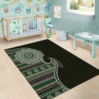 Fijian Masi Tribal Tattoos Art Pattern Area Rug Green Color Half Style LT03 - Polynesian Pride