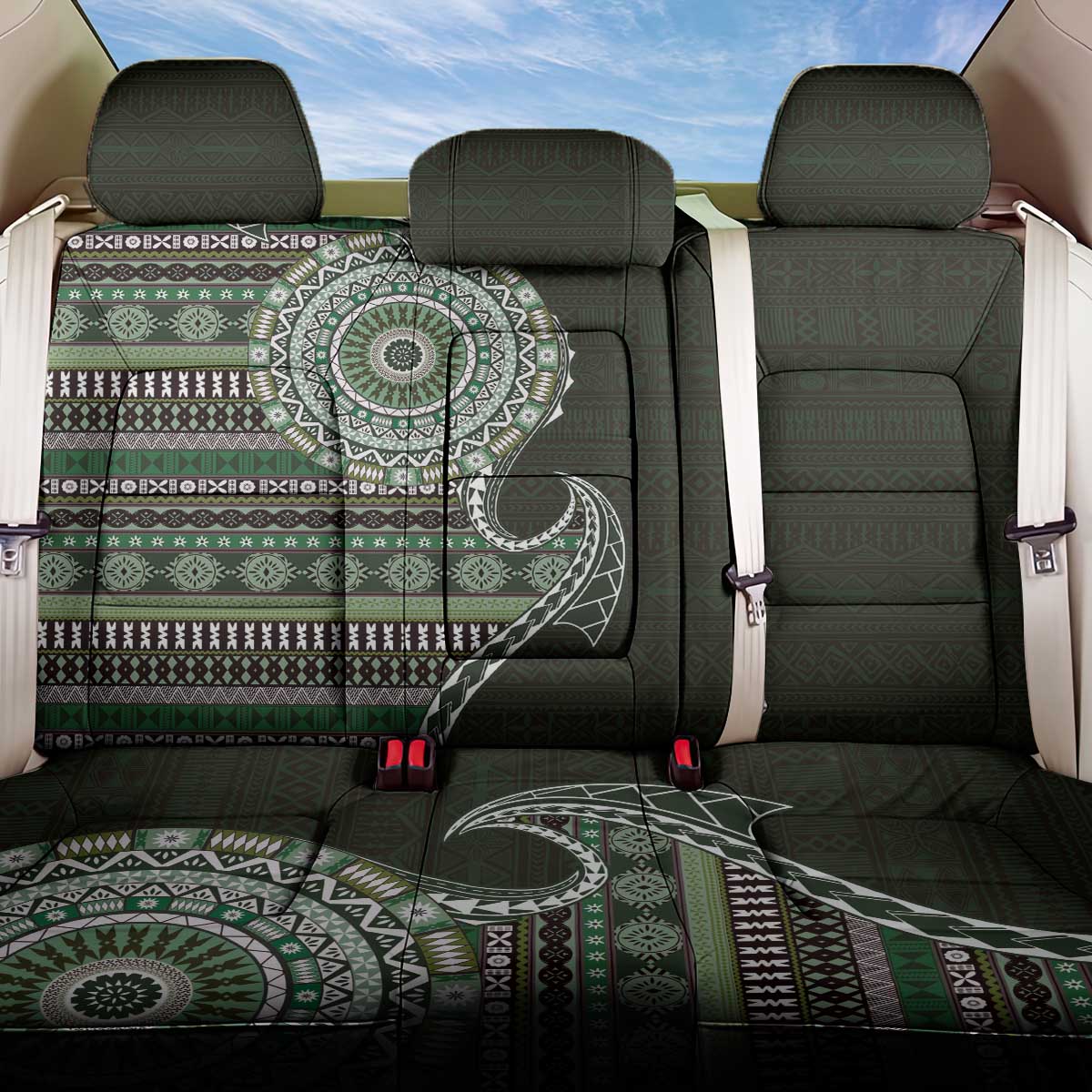 Fijian Masi Tribal Tattoos Art Pattern Back Car Seat Cover Green Color Half Style LT03 One Size Green - Polynesian Pride
