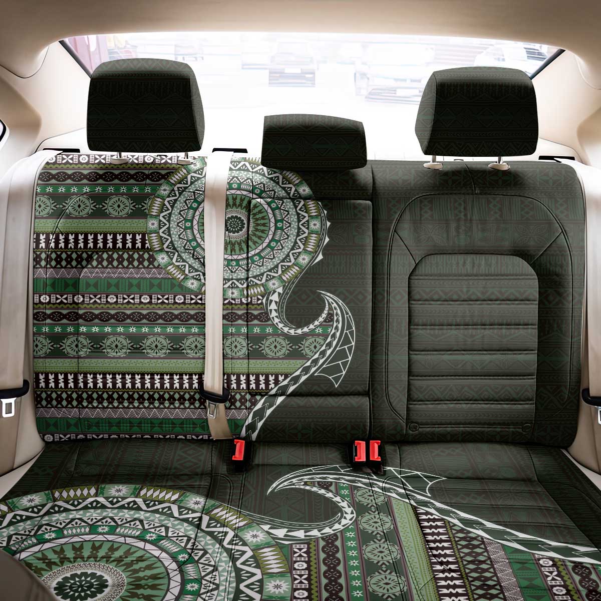 Fijian Masi Tribal Tattoos Art Pattern Back Car Seat Cover Green Color Half Style LT03 - Polynesian Pride