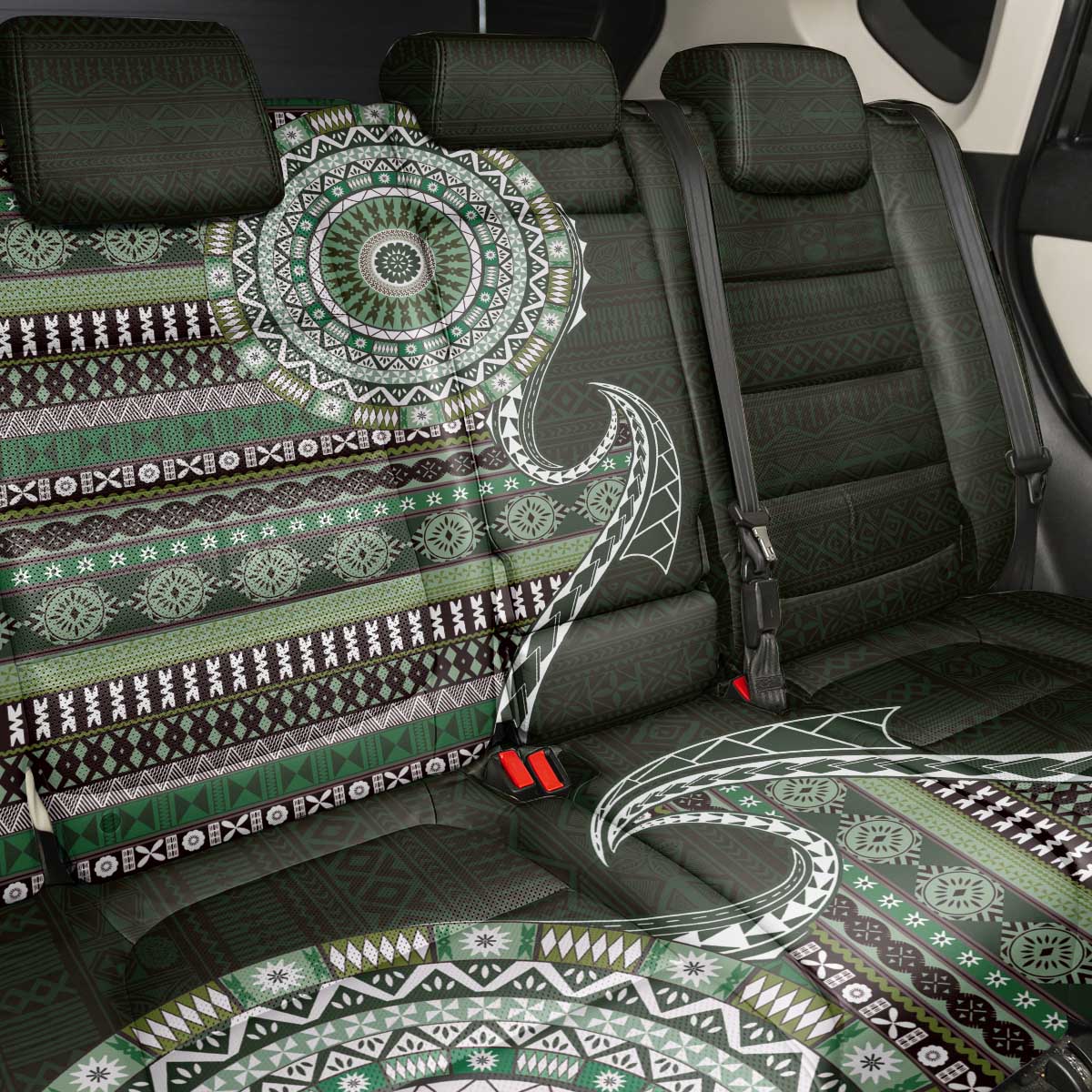 Fijian Masi Tribal Tattoos Art Pattern Back Car Seat Cover Green Color Half Style LT03 - Polynesian Pride