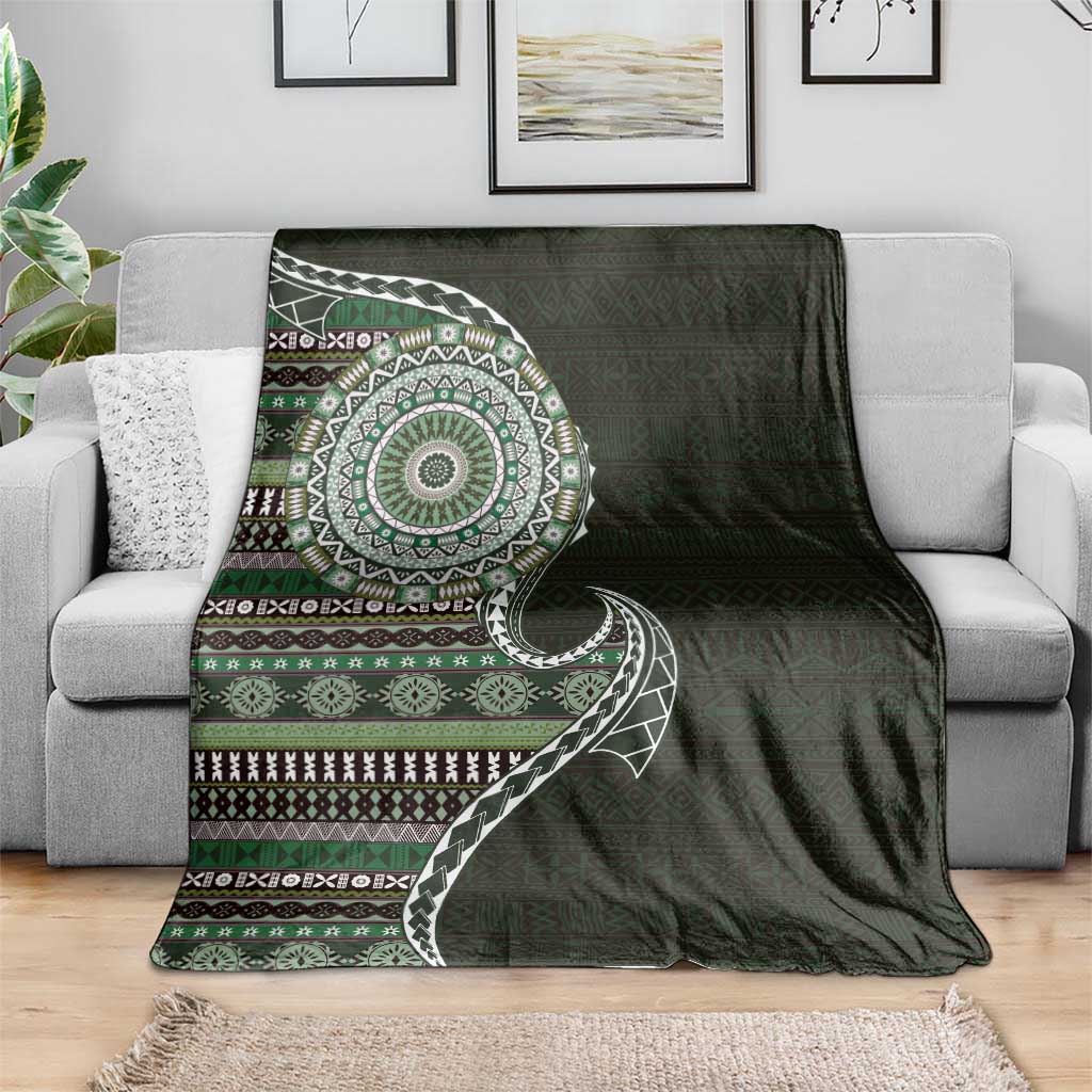 Fijian Masi Tribal Tattoos Art Pattern Blanket Green Color Half Style LT03 - Polynesian Pride