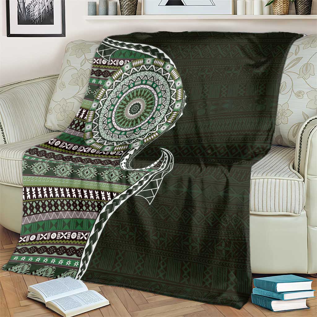 Fijian Masi Tribal Tattoos Art Pattern Blanket Green Color Half Style LT03 - Polynesian Pride