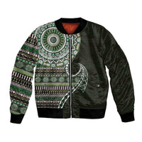 Fijian Masi Tribal Tattoos Art Pattern Bomber Jacket Green Color Half Style LT03 Unisex Green - Polynesian Pride