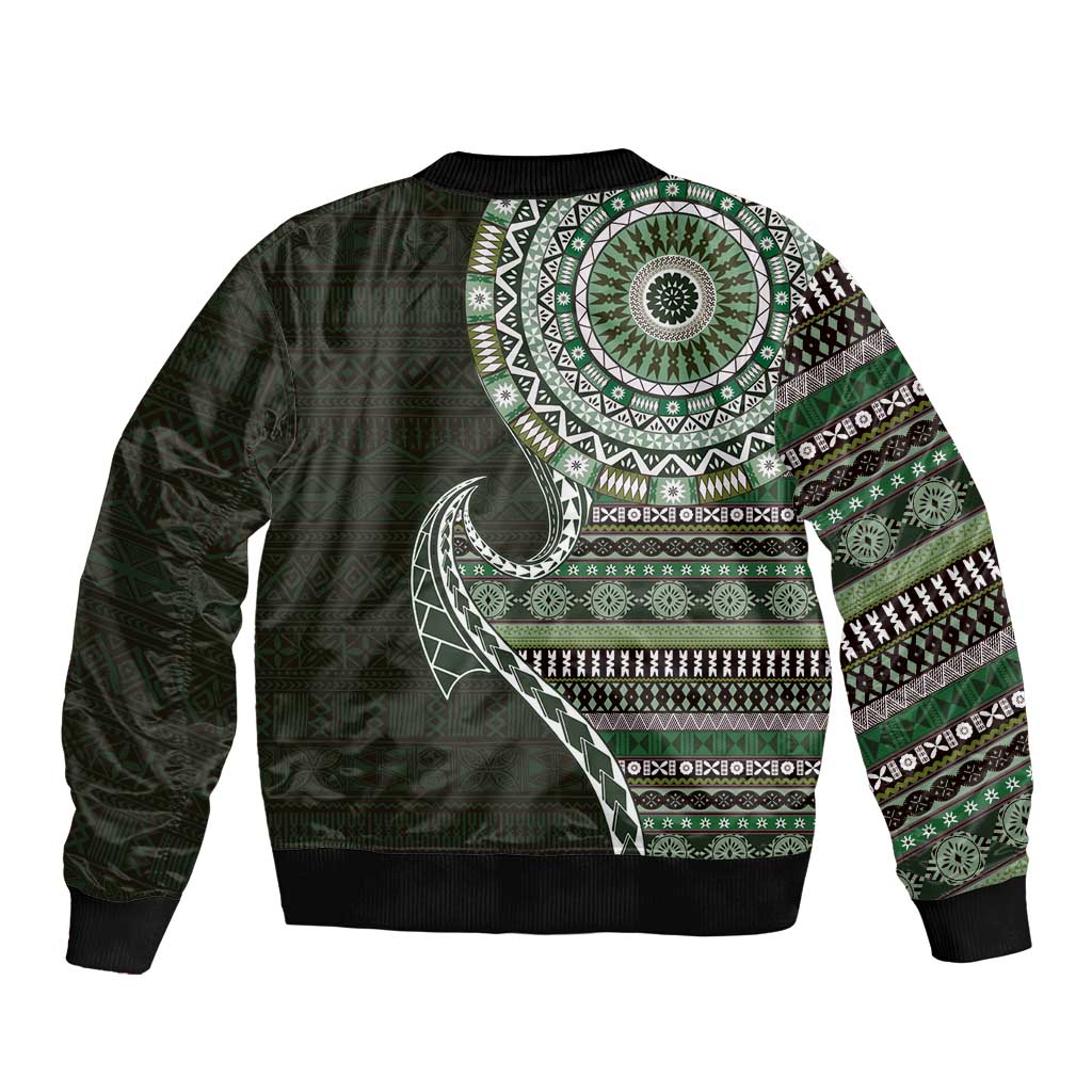 Fijian Masi Tribal Tattoos Art Pattern Bomber Jacket Green Color Half Style LT03 - Polynesian Pride