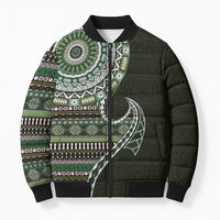 Fijian Masi Tribal Tattoos Art Pattern Bomber Puffer Jacket Green Color Half Style LT03 Green - Polynesian Pride