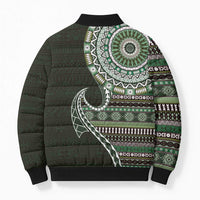 Fijian Masi Tribal Tattoos Art Pattern Bomber Puffer Jacket Green Color Half Style LT03 - Polynesian Pride