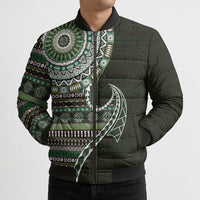 Fijian Masi Tribal Tattoos Art Pattern Bomber Puffer Jacket Green Color Half Style LT03 - Polynesian Pride