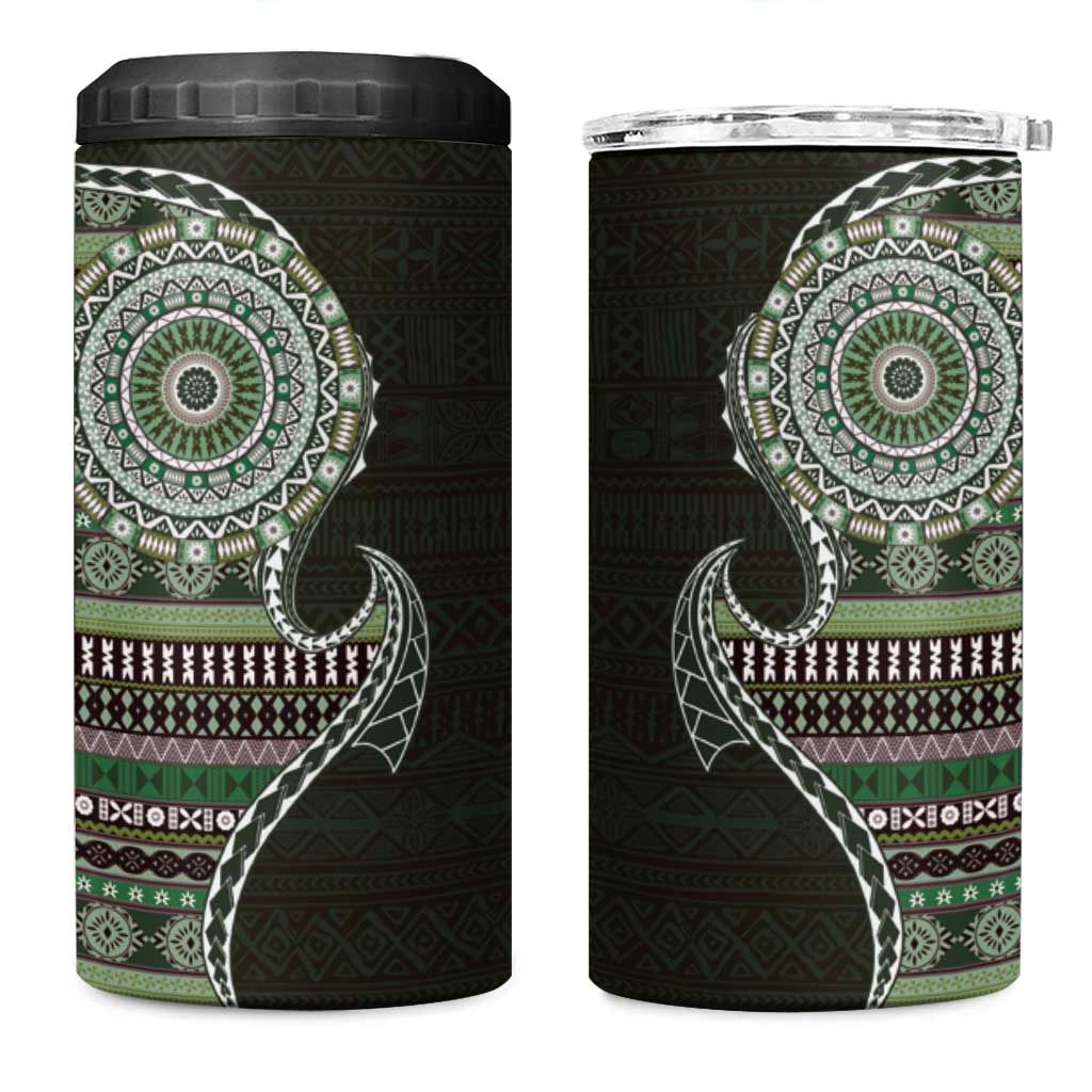 Fijian Masi Tribal Tattoos Art Pattern 4 in 1 Can Cooler Tumbler Green Color Half Style LT03 One Size: 16 oz Green - Polynesian Pride