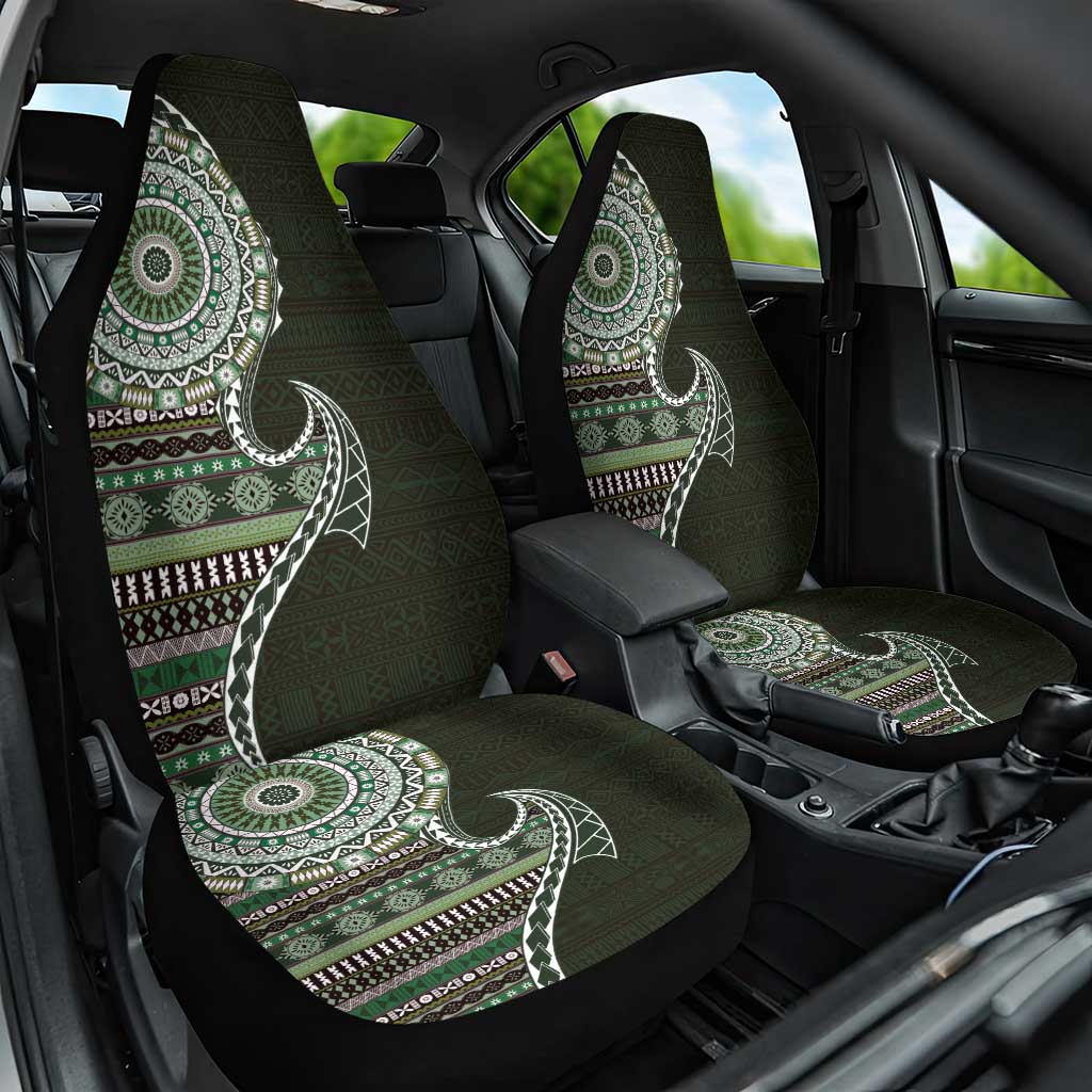 Fijian Masi Tribal Tattoos Art Pattern Car Seat Cover Green Color Half Style LT03 One Size Green - Polynesian Pride