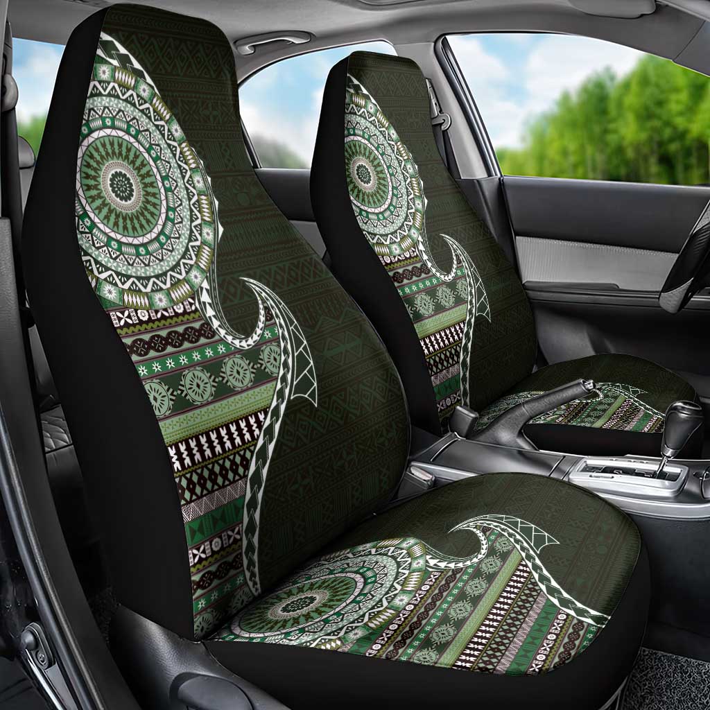 Fijian Masi Tribal Tattoos Art Pattern Car Seat Cover Green Color Half Style LT03 - Polynesian Pride