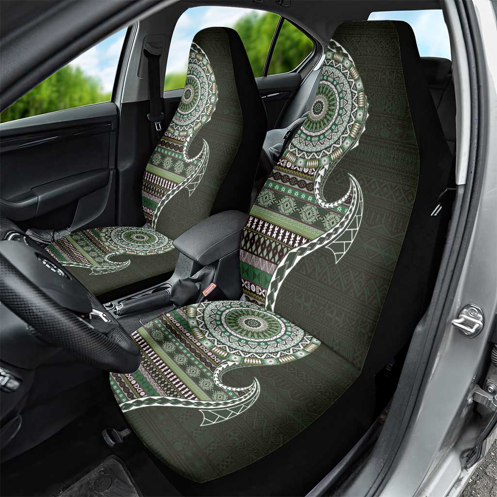Fijian Masi Tribal Tattoos Art Pattern Car Seat Cover Green Color Half Style LT03 - Polynesian Pride