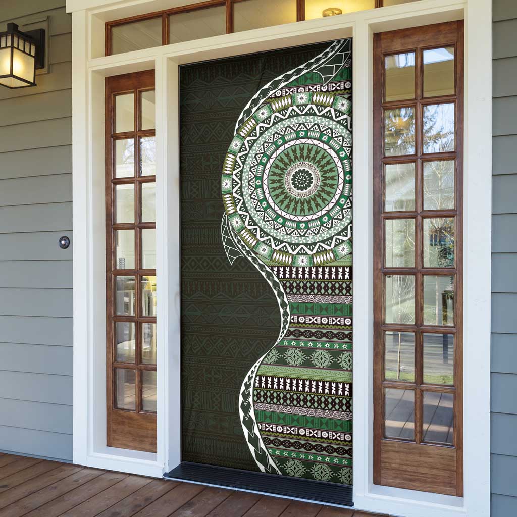 Fijian Masi Tribal Tattoos Art Pattern Door Cover Green Color Half Style LT03 - Polynesian Pride