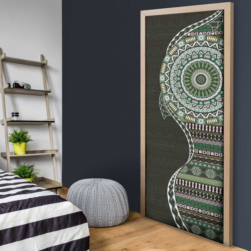 Fijian Masi Tribal Tattoos Art Pattern Door Cover Green Color Half Style LT03 - Polynesian Pride