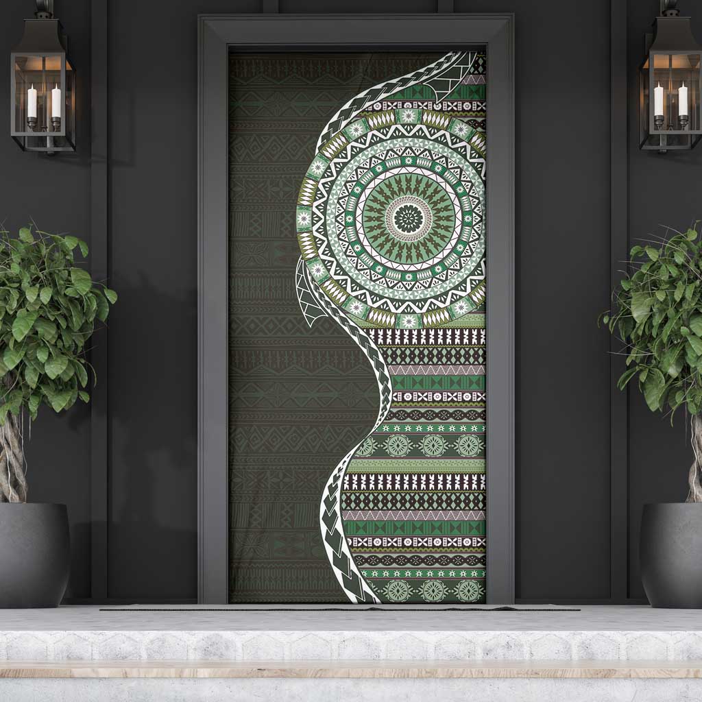 Fijian Masi Tribal Tattoos Art Pattern Door Cover Green Color Half Style LT03 - Polynesian Pride