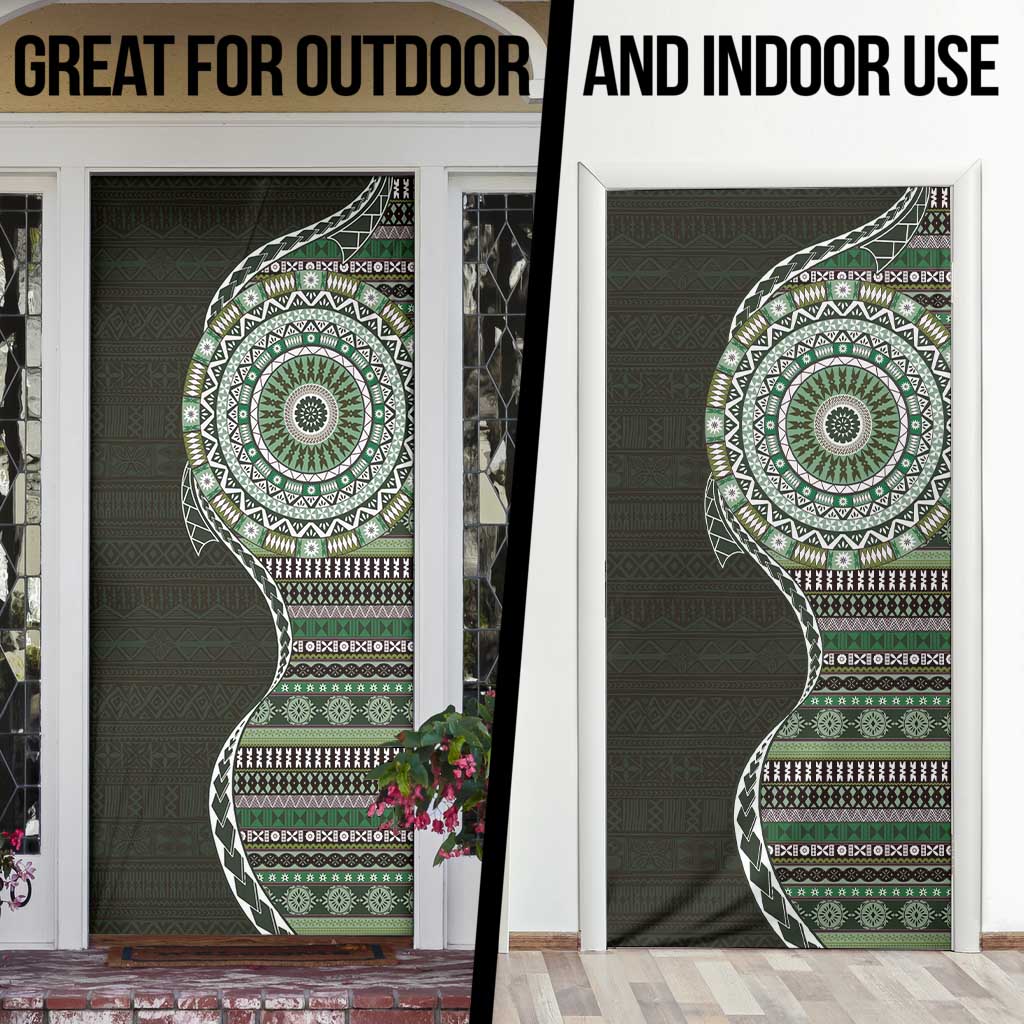 Fijian Masi Tribal Tattoos Art Pattern Door Cover Green Color Half Style LT03 - Polynesian Pride