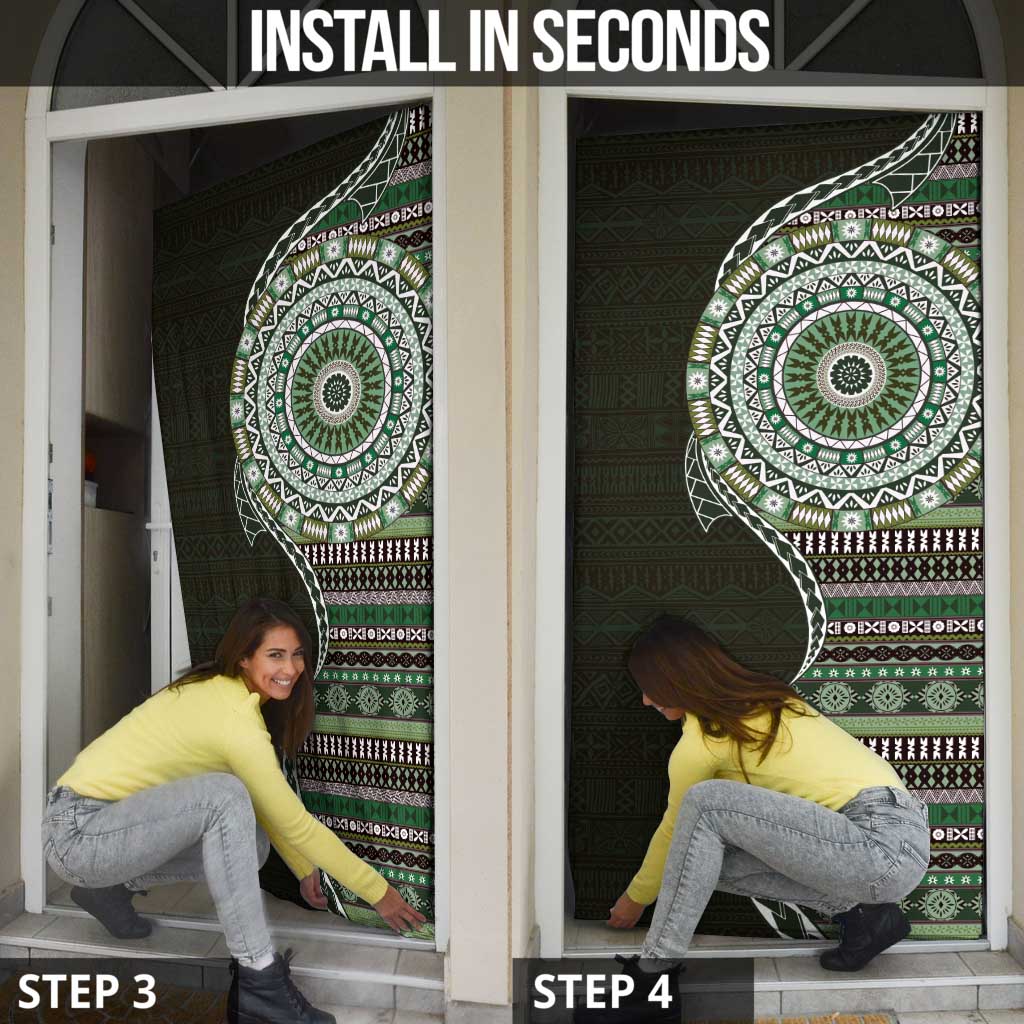 Fijian Masi Tribal Tattoos Art Pattern Door Cover Green Color Half Style LT03 - Polynesian Pride
