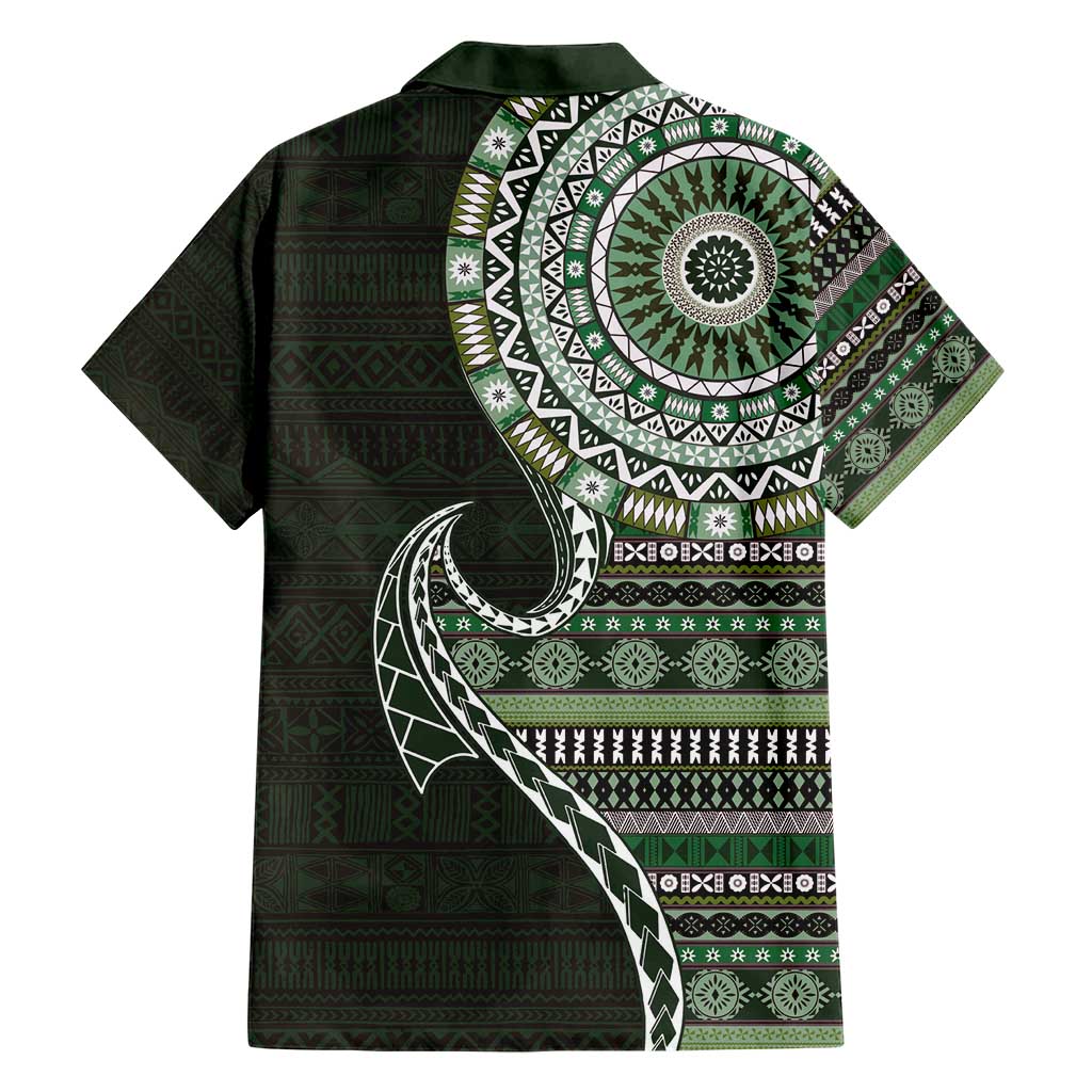 Fijian Masi Tribal Tattoos Art Pattern Hawaiian Shirt Green Color Half Style LT03 - Polynesian Pride