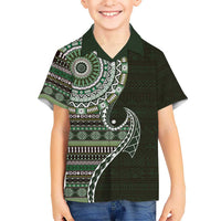 Fijian Masi Tribal Tattoos Art Pattern Hawaiian Shirt Green Color Half Style LT03 - Polynesian Pride