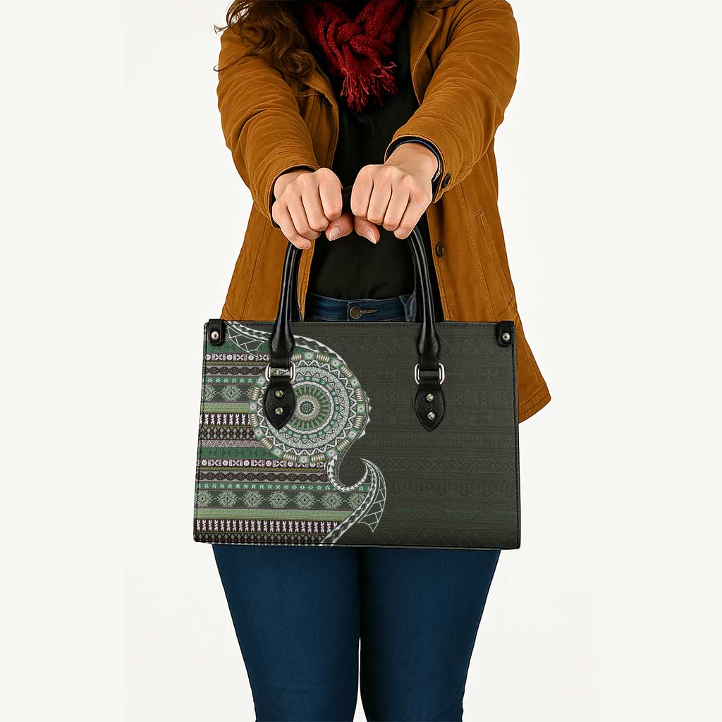Fijian Masi Tribal Tattoos Art Pattern Leather Bag Green Color Half Style LT03 Green - Polynesian Pride