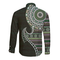 Fijian Masi Tribal Tattoos Art Pattern Long Sleeve Button Shirt Green Color Half Style LT03 - Polynesian Pride