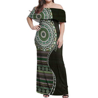 Fijian Masi Tribal Tattoos Art Pattern Off Shoulder Maxi Dress Green Color Half Style LT03 Women Green - Polynesian Pride