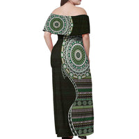 Fijian Masi Tribal Tattoos Art Pattern Off Shoulder Maxi Dress Green Color Half Style LT03 - Polynesian Pride