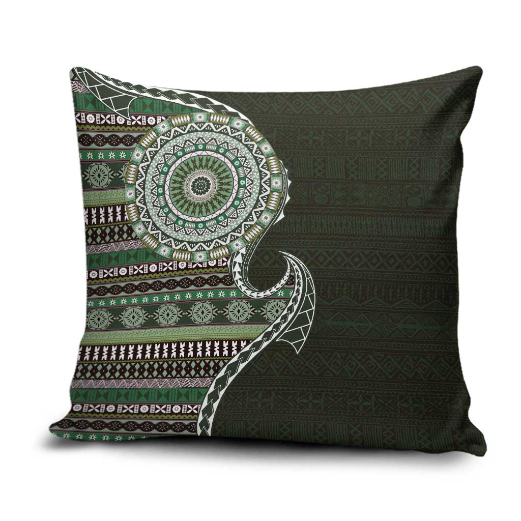 Fijian Masi Tribal Tattoos Art Pattern Pillow Cover Green Color Half Style LT03 Green - Polynesian Pride