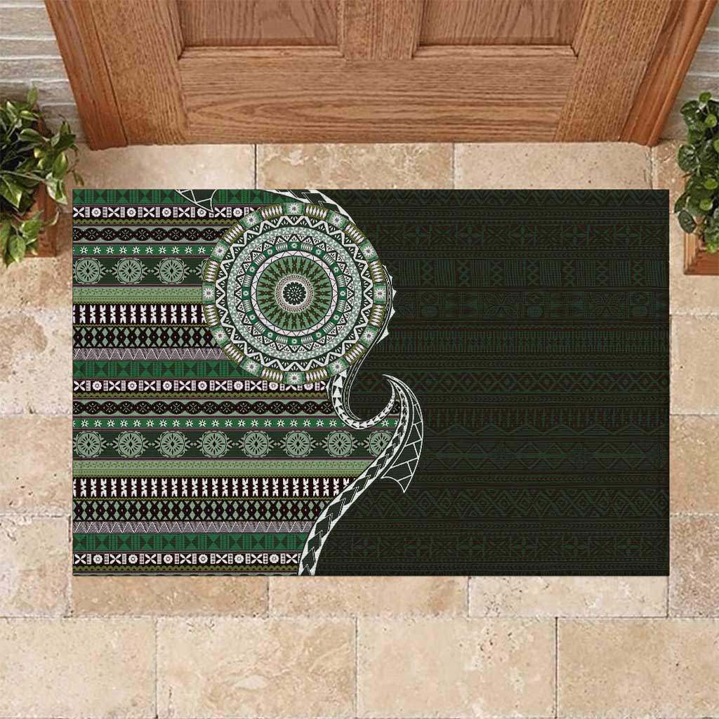 Fijian Masi Tribal Tattoos Art Pattern Rubber Doormat Green Color Half Style LT03 Green - Polynesian Pride