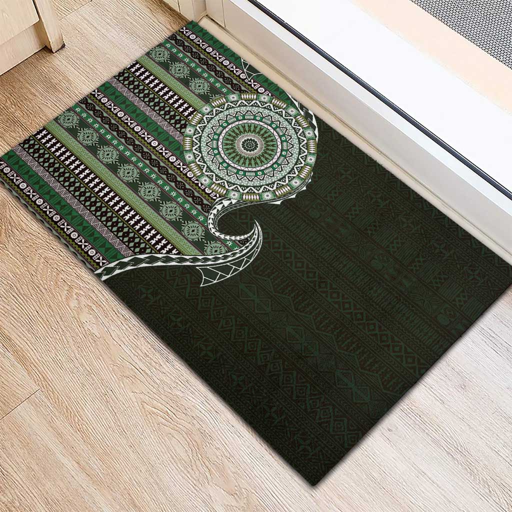 Fijian Masi Tribal Tattoos Art Pattern Rubber Doormat Green Color Half Style LT03 - Polynesian Pride