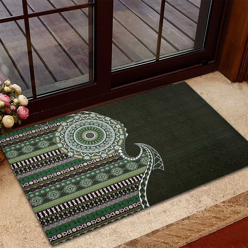 Fijian Masi Tribal Tattoos Art Pattern Rubber Doormat Green Color Half Style LT03 - Polynesian Pride