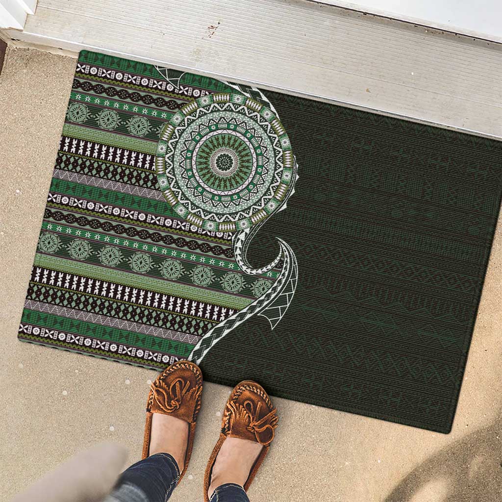 Fijian Masi Tribal Tattoos Art Pattern Rubber Doormat Green Color Half Style LT03 - Polynesian Pride