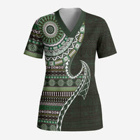 Fijian Masi Tribal Tattoos Art Pattern Scrub Top Green Color Half Style LT03 Adult Green - Polynesian Pride