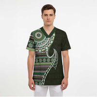 Fijian Masi Tribal Tattoos Art Pattern Scrub Top Green Color Half Style LT03 - Polynesian Pride